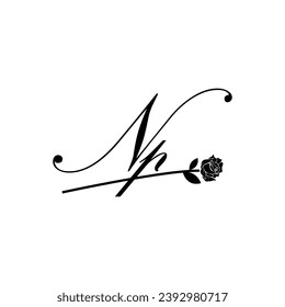Initial NP handwriting flower typography ornament modern