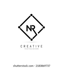  Diseño inicial de logotipo de carta negra NR con plantilla de ilustración de vectores cuadrados negros.