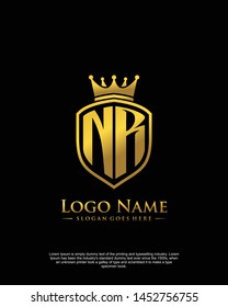 initial NR letter with shield style logo template vector