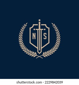 Initial NS elegant sword and shield icon vector template