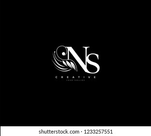 Initial NS letter luxury beauty flourishes ornament monogram logo