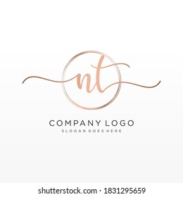 Initial NT beauty monogram and elegant logo design, handwriting logo of initial signature, wedding, fashion, floral and botanical with creative template.