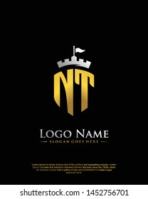 initial NT letter with shield style logo template vector