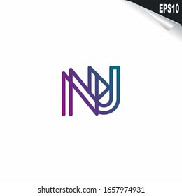 Initial NU Logo monogram design template. Simple elegant shape style modern logo.