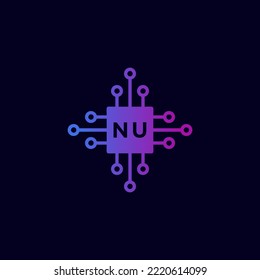Initial NU Technology Logo Vector Art Icons and Graphics