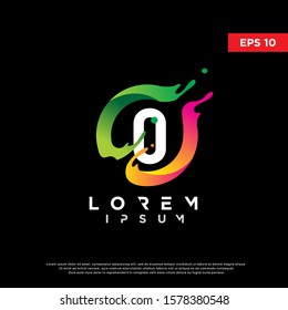 initial number 0 inside liquid splash logo. modern icon, template design