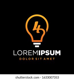 Initial Number 0 with Lamp or Idea Logo Design Concept