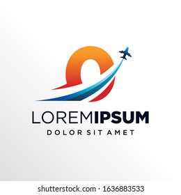 Initial Number 0 with Plane or Travel Logo Design