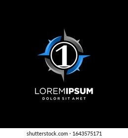 Initial Number 1 with Compass Logo Design