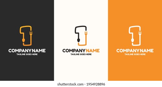 Plantilla inicial de diseño de logotipo de alimentos número 1. Gráfico vectorial de ilustración. Diseño de bifurcación y cuchara con símbolo de letra. Perfecto para cafés, restaurantes, negocios de cocina