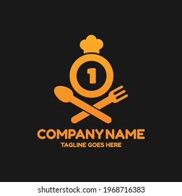 Initial number 1 food Logo Design Template. Illustration vector graphic. Design concept fork,spoon and chef hat With number symbol. Perfect for cafe, restaurant, cooking business