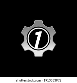 Initial Number 1 with Gear Logo Design Vector