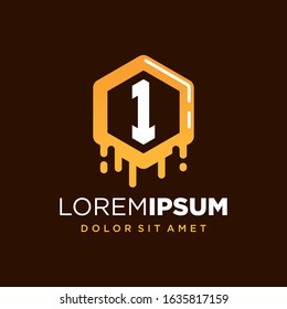 Initial Number 1 with Honeycomb Logo Design