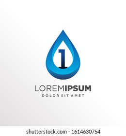 Initial Number 1 inside Water Drop Logo Design