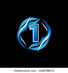 Initial Number 1 Logo Design inside Circle Water or Waves