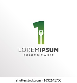 Initial Number 1 with Spoon and Fork Logo Design