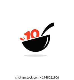 Initial Number 10 food Logo Design Template. Illustration vector graphic. Design concept bowl and spoon With number symbol. Perfect for cafe, restaurant, cooking business