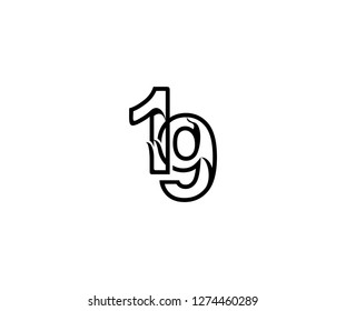 Initial Number 19 Stylish Concept Black Linear Logotype