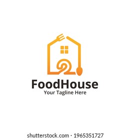 Initial Number 2 food house Logo Design Template. Illustration vector graphic. Design concept fork, spoon, number With house symbol. Perfect for restaurant, cooking business