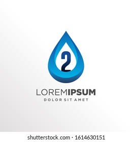 Initial Number 2 inside Water Drop Logo Design
