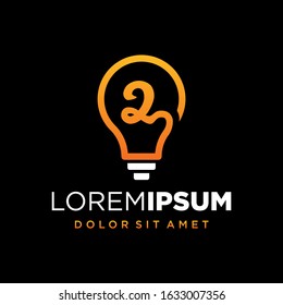 Initial Number 2 with Lamp or Idea Logo Design Concept
