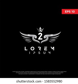 initial number 2 silver wing logo. modern icon, template design