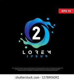 initial number 2 water splash logo. modern icon, template design