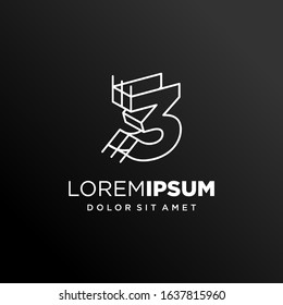 Initial Number 3 with Architecture Graphic Logo Design