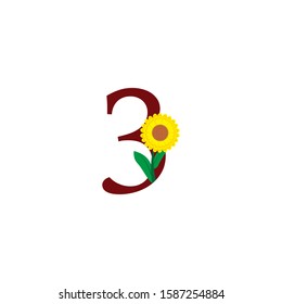 Initial number 3 beauty with a combination design number 1 with unique yellow flowers. modern flower icon, template illustration

