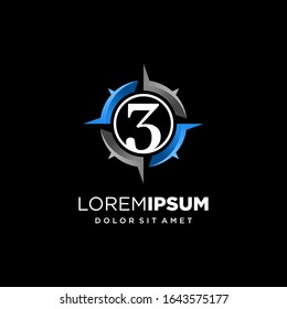 Initial Number 3 with Compass Logo Design
