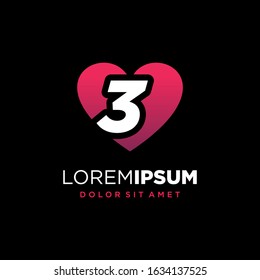 Initial Number 3 with Heart or Love Symbol Logo Design