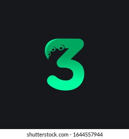 Initial Number 3 Logo Design with Tentacle Element