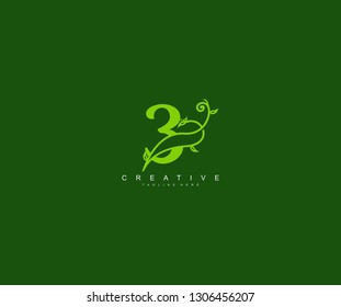 Initial Number 3 Monogram Filigree Logotype