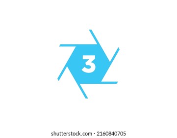 Initial number 3 Photography Logo Camera lens Concept. Capture Logo Combined 3 Letter Camera Sign Logo