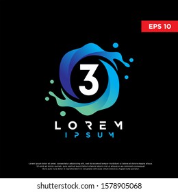 initial number 3 water splash logo. modern icon, template design