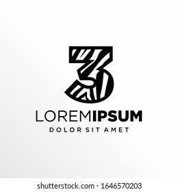 Diseño del logotipo inicial de número 3 cebra