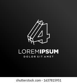 Initial Number 4 with Architecture Graphic Logo Design