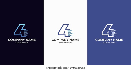 Initial Number 4 digital technology logo design template. Illustration vector graphic of number with dot connection logo design concept. Perfect for Business corporate, more technology brand identity