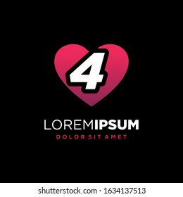 Initial Number 4 with Heart or Love Symbol Logo Design