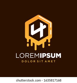 Initial Number 4 with Honeycomb Logo Design