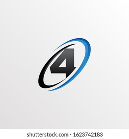 Initial Number 4 Logo with Circle Swoosh Element