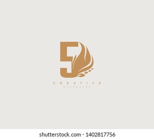 Initial Number 5 Elegant Flaming Wings Emblem Monogram