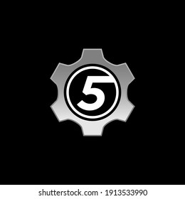 Initial Number 5 with Gear Logo Design Vector