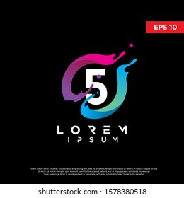initial number 5 inside liquid splash logo. modern icon, template design