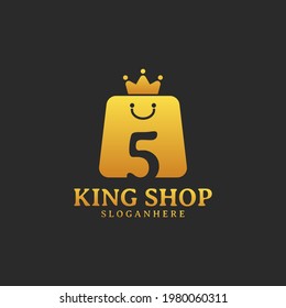 Initial Number 5 King Shop Logo Design Template. Illustration vector graphic. Design concept shop bag and crown With number symbol. Perfect for Ecommerce, sale, discount or store web element.