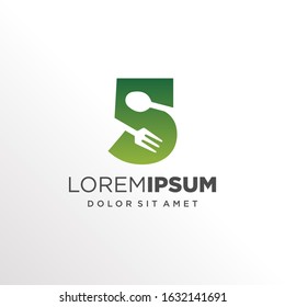 Initial Number 5 with Spoon and Fork Logo Design