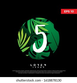 initial number 5 tropical logo. modern icon, template design