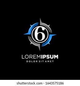 Initial Number 6 with Compass Logo Design