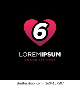Initial Number 6 with Heart or Love Symbol Logo Design