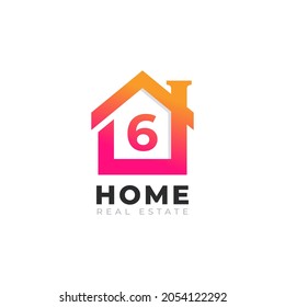 Initial Number 6 Home House Logo Design. Real Estate Logo Concept. Vector Illustration